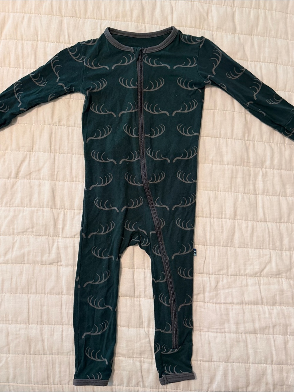 Kickee Pants Dark Green Zip Romper with Antlers
